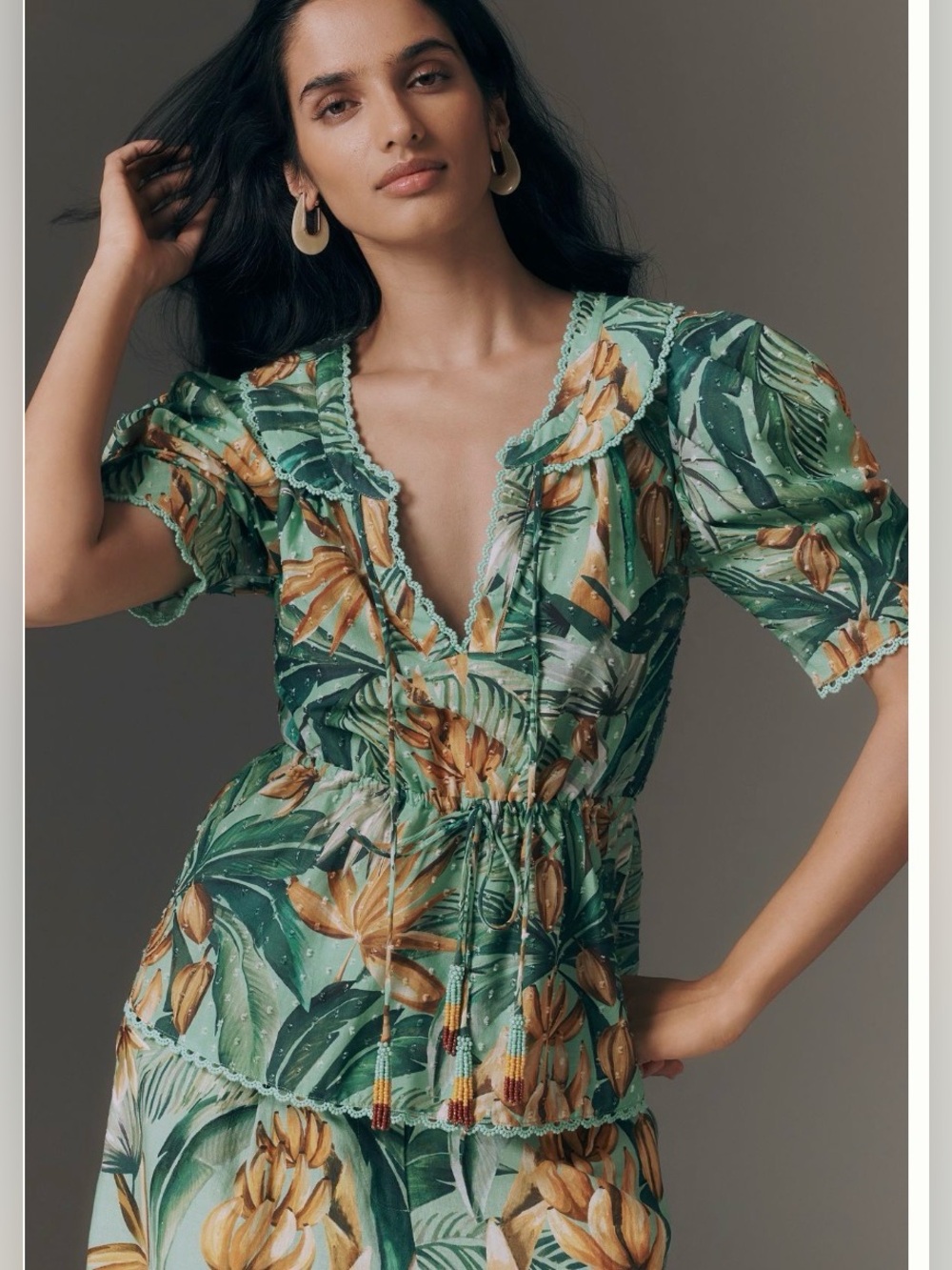 Farm Rio puff Sleeve Baby Doll Blouse